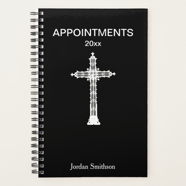 Elegant Cross Faith "Appointments" Black & White Planner (Front)