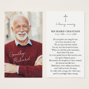 Elegant Cross Funeral Memorial Prayer Photo Card