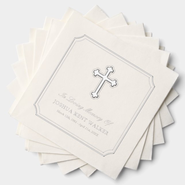 Elegant Cross In Loving Memory Silver Foil Funeral Foil Napkins (Insitu (Stacked))