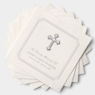 Elegant Cross In Loving Memory Silver Foil Funeral Napkins