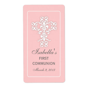 Elegant Cross in Pink Favour Sticker Label