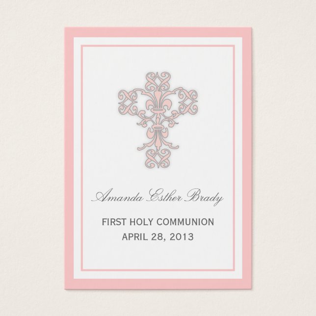 Elegant Cross in Pink Favour Tag Card (Front)