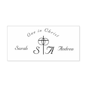 Elegant Cross & Rings Wedding Monogram Self-inking Stamp