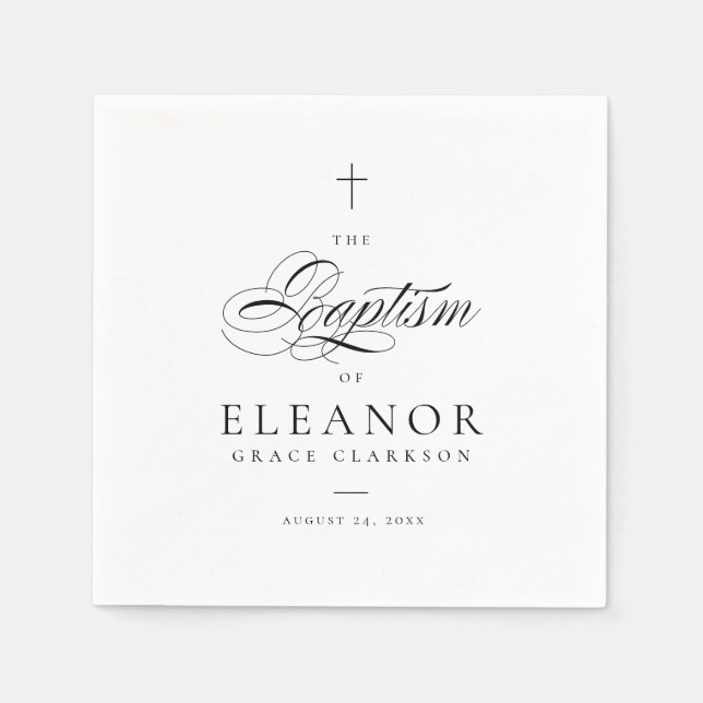 Elegant Cross Script Calligraphy Baptism Napkin (Front)