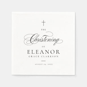 Elegant Cross Script Calligraphy Christening Napkin