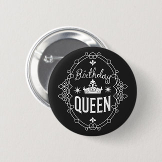 Elegant Crown Birthday Queen Typography Black 6 Cm Round Badge