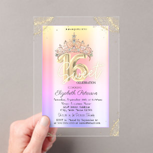 Elegant Crown Colourful Leopard Print Sweet 16   Acrylic Invitations