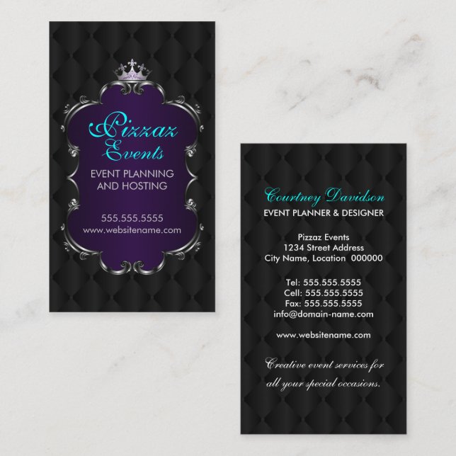 Elegant Crown Filigree and Tuft Fabric Business Card (Front/Back)
