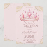 Elegant Crown Gold Glitter Corners Sweet 16