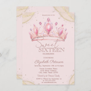Elegant Crown Gold Glitter Corners Sweet 16   Invitation