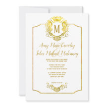 Elegant Crown Gold Royal Crest Wedding Invitation