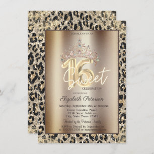 Elegant Crown Leopard Print Sweet 16   Invitation