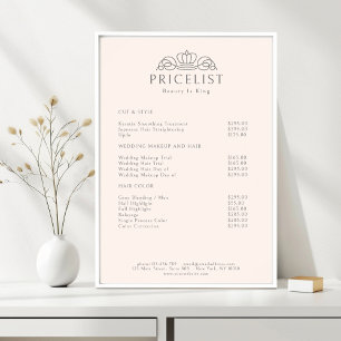 Elegant Crown Logo Blush Pink Salon Price List Poster
