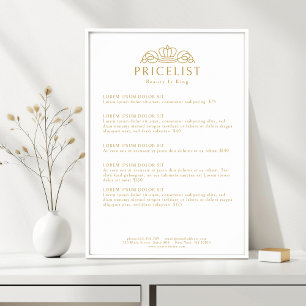 Elegant Crown Logo White Salon Price List Poster