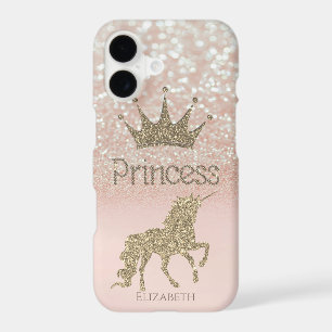 Elegant Crown Princess,Glitter Bokeh, Gold Unicorn