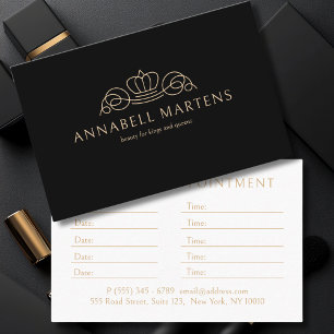 Elegant Crown Salon Black Beige Appointment Card