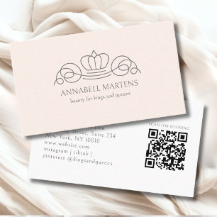 Elegant Crown Salon Blush Pink QR Code Business Card