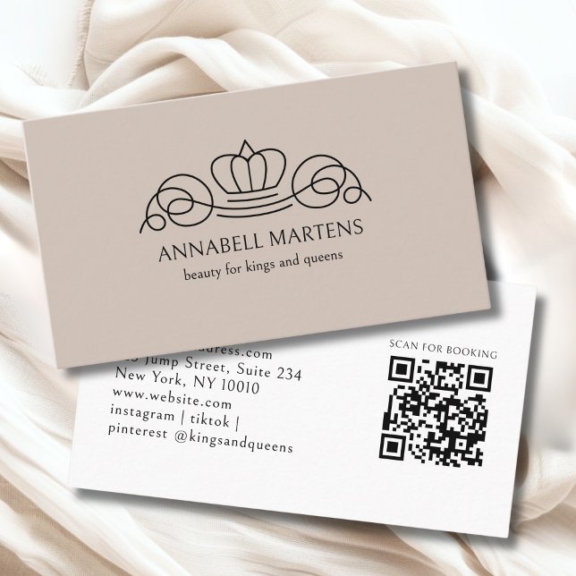 Elegant Crown Salon Light Brown QR Code Business Card (Elegant Crown Salon Light Brown QR Code Business Card)