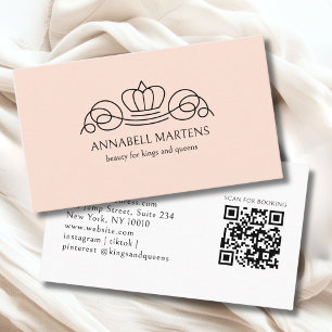 Elegant Crown Salon Peach QR Code Business Card