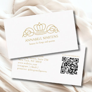 Elegant Crown Salon White QR Code Business Card
