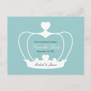 Elegant Crown Save the Date Postcard - Blue