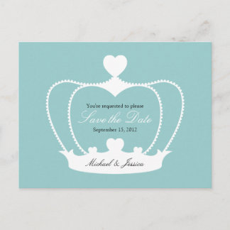 Elegant Crown Save the Date Postcard - Blue