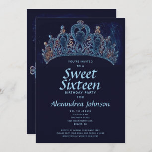 Elegant Crown Sweet Sixteen 16th Birthday  Invitation