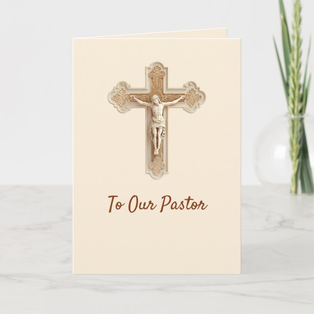 Elegant Crucifix Pastor Appreciation Card (Front)