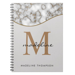 Elegant Crusted Gold Marble Black Grey Monogram Notebook