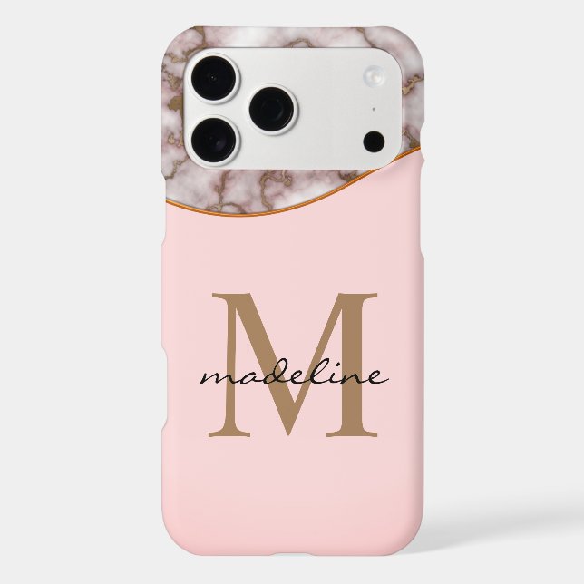 Elegant Crusted Gold Marble Dusty Pink Monogram (Back)