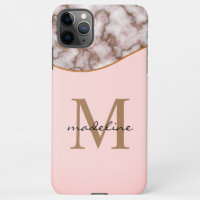Elegant Crusted Gold Marble Dusty Pink Monogram