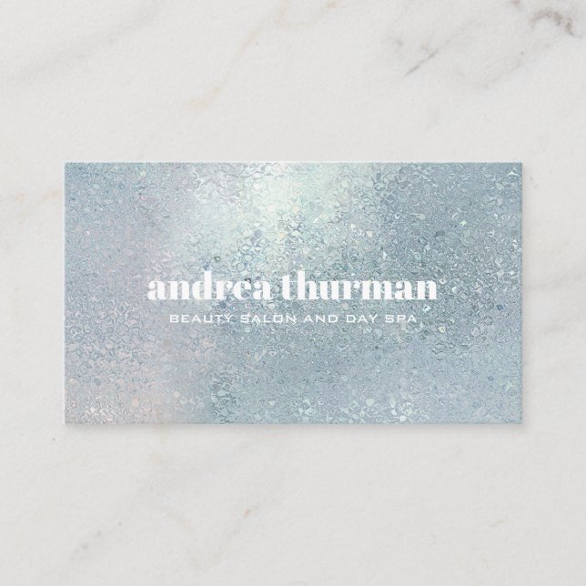 Elegant Crystal Blue glass pearly iridescent Business Card (Front)