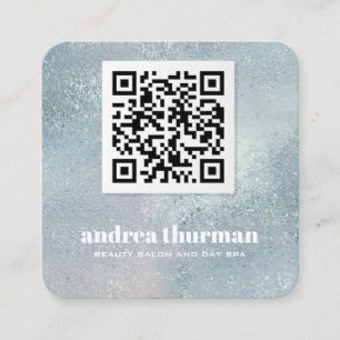 Elegant Crystal Blue  pearly iridescent QR CODE Square Business Card