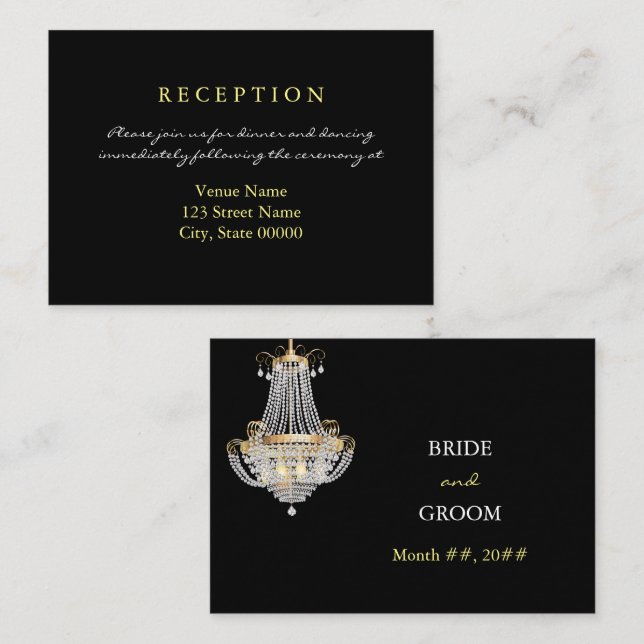 Elegant crystal chandelier wedding reception enclosure card (Front/Back)