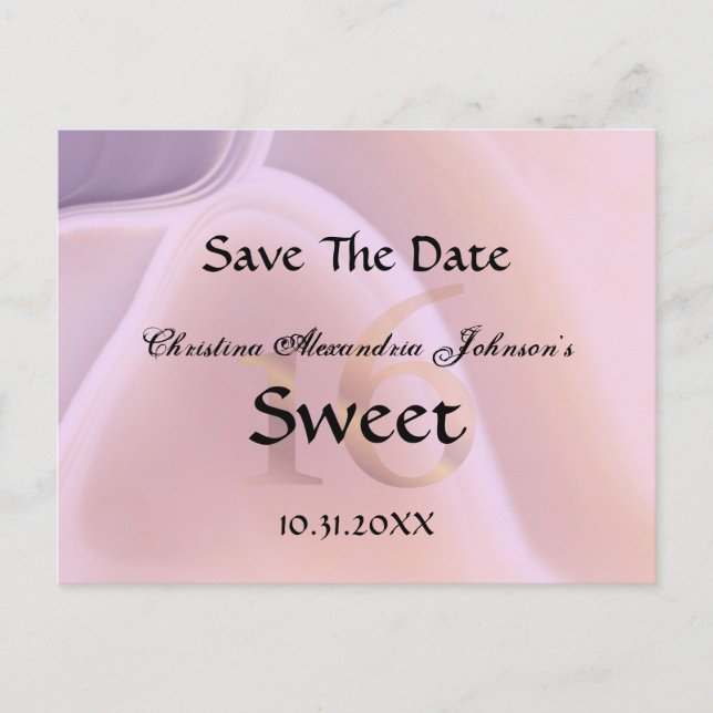Elegant Crystal Pink Sweet 16 Save The Date Announcement Postcard (Front)
