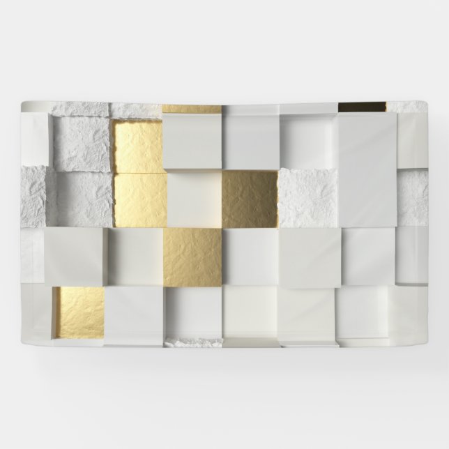 Elegant Cube wall 3D art- white and gold Banner (Horizontal)