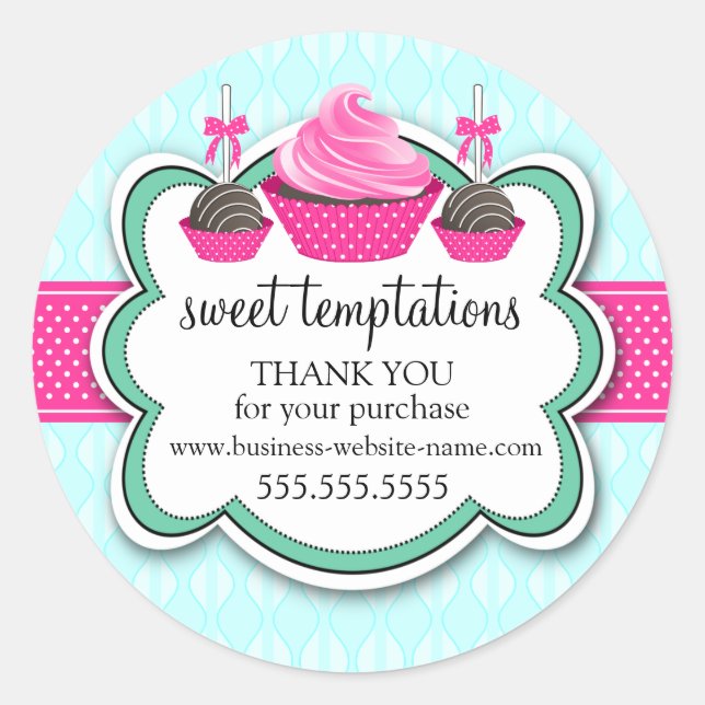 Elegant Cupcake and Cake Pops Bakery Packaging Classic Round Sticker (Front)