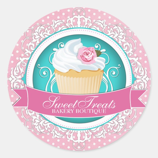 Elegant Cupcake Bakery Box Stickers (Front)