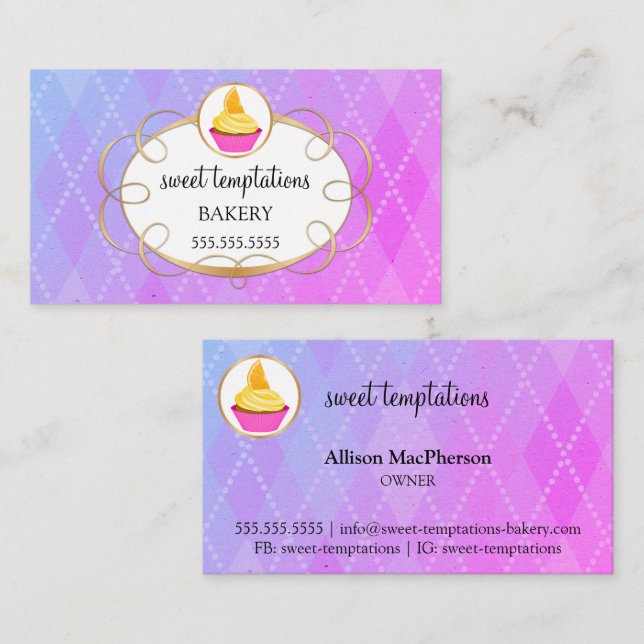 Elegant Cupcake Bakery Business Card (Front/Back)