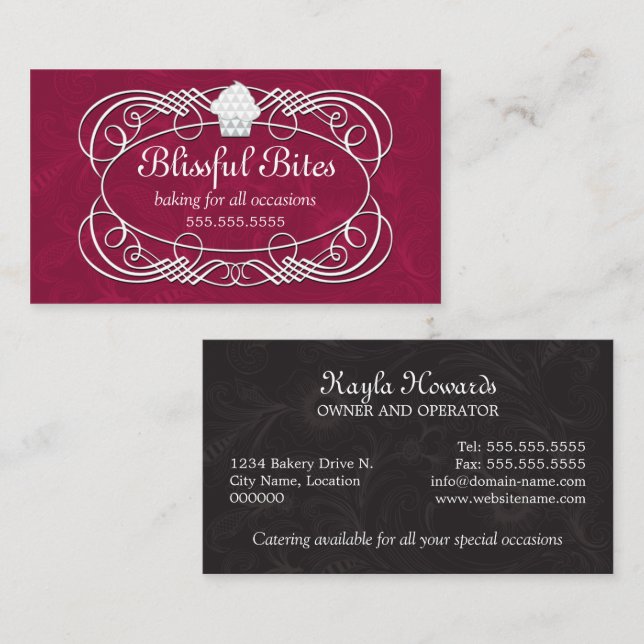 Elegant Cupcake Bakery Business Card (Front/Back)