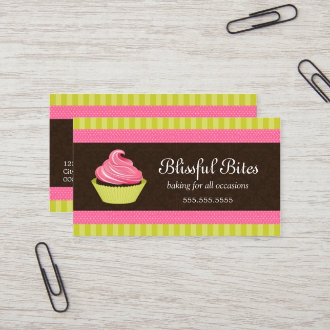 Elegant Cupcake Bakery Business Card (Front/Back In Situ)