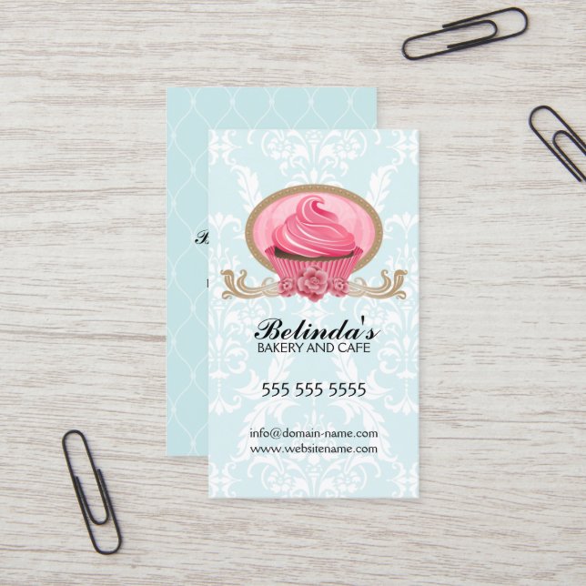 Elegant Cupcake Bakery Custom Business Card (Front/Back In Situ)