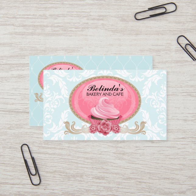 Elegant Cupcake Bakery Custom Business Card (Front/Back In Situ)