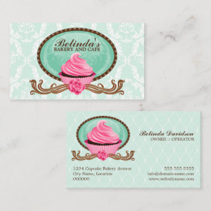 Elegant Cupcake Bakery Damask Business Card