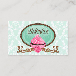 Elegant Cupcake Bakery Damask Business Card