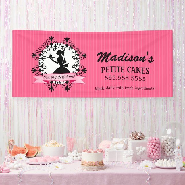Elegant Cupcake Bakery Lady Silhouette Banner (Party)