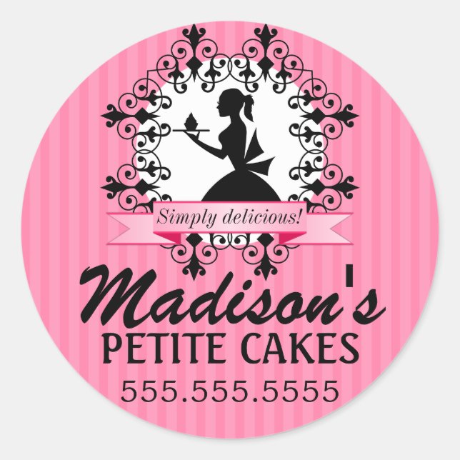 Elegant Cupcake Bakery Lady Silhouette Box Seals (Front)