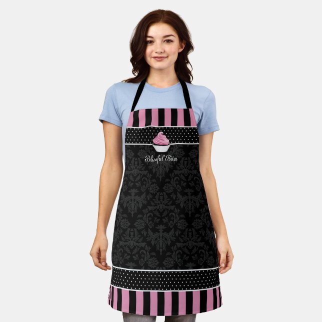 Elegant Cupcake Bakery Name Apron (Worn)