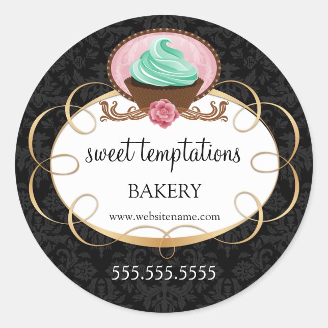 Elegant Cupcake Bakery Packaging Classic Round Sticker (Front)