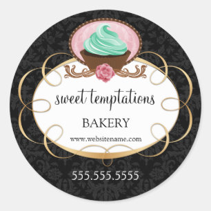 Elegant Cupcake Bakery Packaging Classic Round Sticker